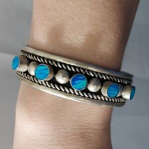 Mexico stamped fire opal detail cuff